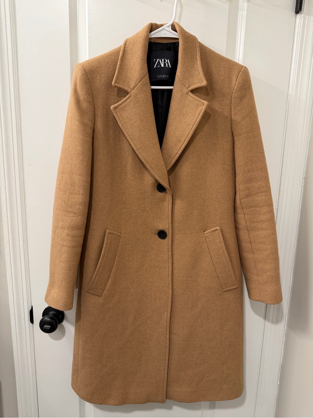 ZARA Camel Single-Breasted Wool-Blend Trench Coat